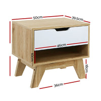 Artiss Bedside Table 1 Drawer with Shelf - IKER White & Oak Furniture Kings Warehouse 