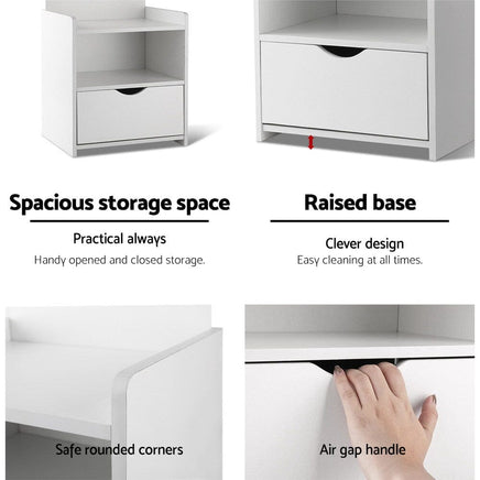 Artiss Bedside Table 1 Drawer with Shelves - EVERMORE White Furniture Kings Warehouse 