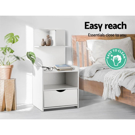 Artiss Bedside Table 1 Drawer with Shelves - EVERMORE White Furniture Kings Warehouse 