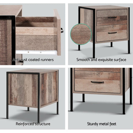 Artiss Bedside Table 2 Drawers - BARNLY Furniture Kings Warehouse 