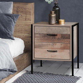 Artiss Bedside Table 2 Drawers - BARNLY Furniture Kings Warehouse