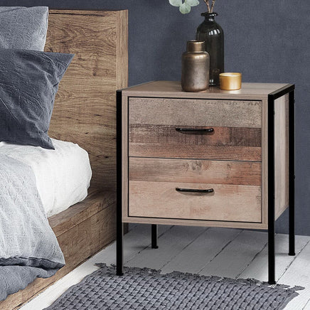 Artiss Bedside Table 2 Drawers - BARNLY Furniture Kings Warehouse 