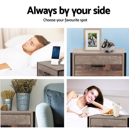 Artiss Bedside Table 2 Drawers - BARNLY Furniture Kings Warehouse 