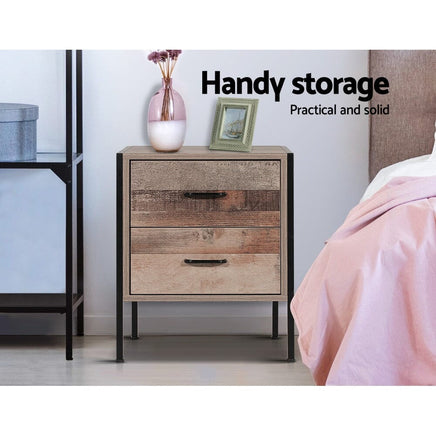 Artiss Bedside Table 2 Drawers - BARNLY Furniture Kings Warehouse 