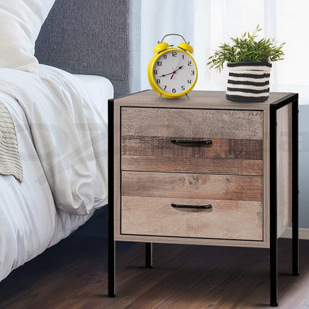 Artiss Bedside Table 2 Drawers - BARNLY Furniture Kings Warehouse 