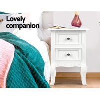 Artiss Bedside Table 2 Drawers - BISSET White Furniture Kings Warehouse 
