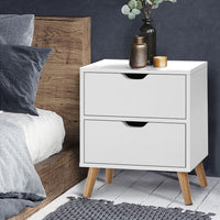 Artiss Bedside Table 2 Drawers - BODEN White Furniture Kings Warehouse 