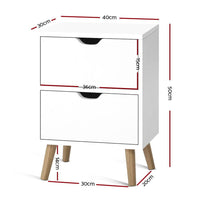 Artiss Bedside Table 2 Drawers - BODEN White Furniture Kings Warehouse 
