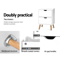 Artiss Bedside Table 2 Drawers - BODEN White Furniture Kings Warehouse 