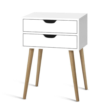 Artiss Bedside Table 2 Drawers - BODIE White Furniture Kings Warehouse 