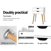 Artiss Bedside Table 2 Drawers - BODIE White Furniture Kings Warehouse 