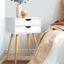 Artiss Bedside Table 2 Drawers - BODIE White Furniture Kings Warehouse 
