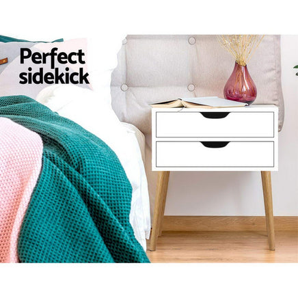 Artiss Bedside Table 2 Drawers - BODIE White Furniture Kings Warehouse 