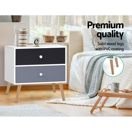 Artiss Bedside Table 2 Drawers - BONDS White Furniture Kings Warehouse 