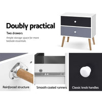 Artiss Bedside Table 2 Drawers - BONDS White Furniture Kings Warehouse 