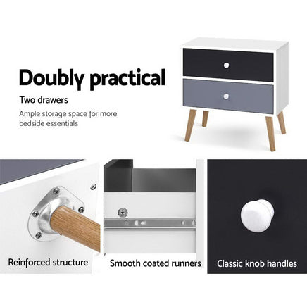 Artiss Bedside Table 2 Drawers - BONDS White Furniture Kings Warehouse 