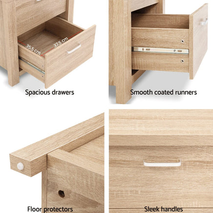 Artiss Bedside Table 2 Drawers - MAXI Pine Furniture Kings Warehouse 