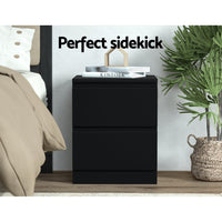 Artiss Bedside Table 2 Drawers - PEPE Black Furniture Kings Warehouse 