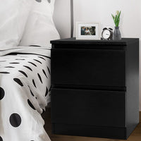 Artiss Bedside Table 2 Drawers - PEPE Black Furniture Kings Warehouse 