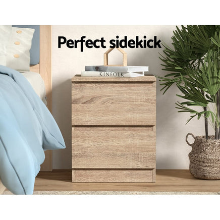 Artiss Bedside Table 2 Drawers - PEPE Oak Furniture Kings Warehouse 