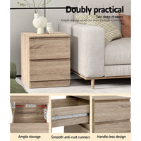 Artiss Bedside Table 2 Drawers - PEPE Oak Furniture Kings Warehouse 