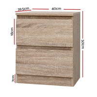 Artiss Bedside Table 2 Drawers - PEPE Oak Furniture Kings Warehouse 