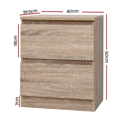 Artiss Bedside Table 2 Drawers - PEPE Oak Furniture Kings Warehouse 