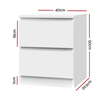 Artiss Bedside Table 2 Drawers - PEPE White Furniture Kings Warehouse 
