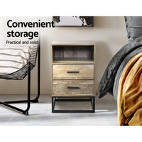 Artiss Bedside Table 2 Drawers with Shelf - BADAN Furniture Kings Warehouse 