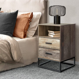 Artiss Bedside Table 2 Drawers with Shelf - BADAN Furniture Kings Warehouse 