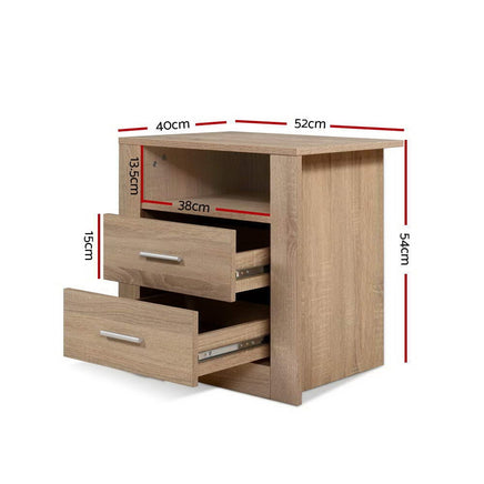 Artiss Bedside Table 2 Drawers with Shelf - TARA Oak Furniture Kings Warehouse 