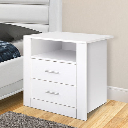 Artiss Bedside Table 2 Drawers with Shelf - TARA White Furniture Kings Warehouse 