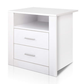 Artiss Bedside Table 2 Drawers with Shelf - TARA White Furniture Kings Warehouse 