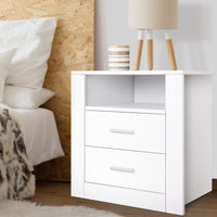 Artiss Bedside Table 2 Drawers with Shelf - TARA White Furniture Kings Warehouse 