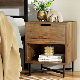 Artiss Bedside Table Drawers Side Table Shelf Storage Nightstand Rust Oak KRAVU Furniture Kings Warehouse 