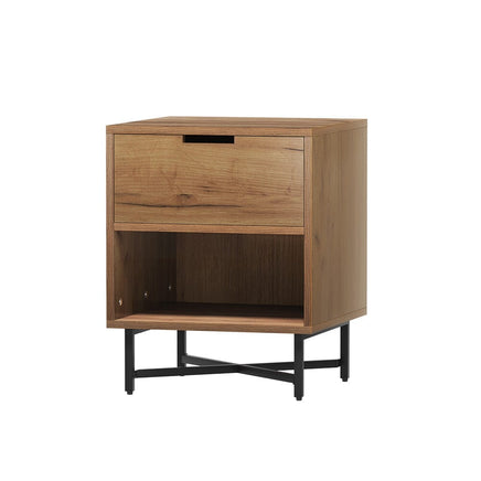 Artiss Bedside Table Drawers Side Table Shelf Storage Nightstand Rust Oak KRAVU Furniture Kings Warehouse 