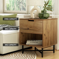 Artiss Bedside Table Drawers Side Table Shelf Storage Nightstand Rust Oak KRAVU Furniture Kings Warehouse 