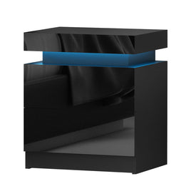 Artiss Bedside Table LED 2 Drawers Lift-up Storage - COLEY Black Furniture Kings Warehouse