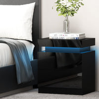 Artiss Bedside Table LED 2 Drawers Lift-up Storage - COLEY Black Furniture Kings Warehouse 