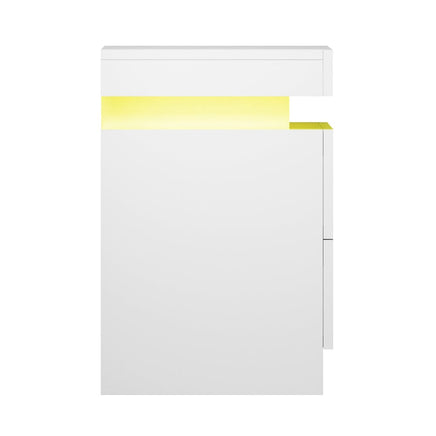 Artiss Bedside Table LED 2 Drawers Lift-up Storage - COLEY White Furniture Kings Warehouse 