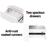 Artiss Bedside Table LED 2 Drawers Lift-up Storage - COLEY White Furniture Kings Warehouse 