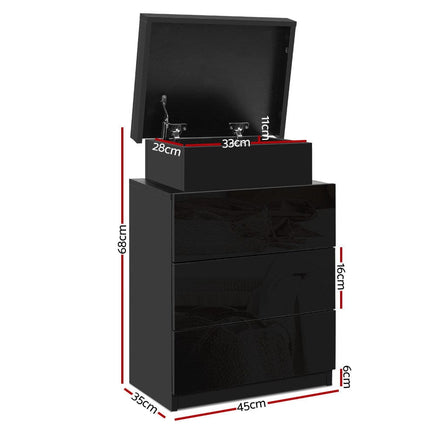 Artiss Bedside Table LED 3 Drawers - COLEY Black Furniture Kings Warehouse 