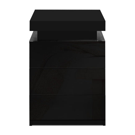 Artiss Bedside Table LED 3 Drawers - COLEY Black Furniture Kings Warehouse 