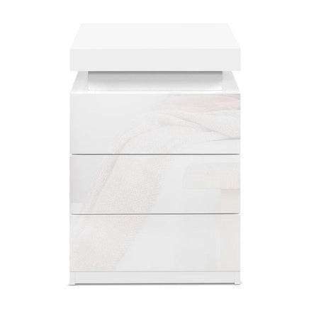 Artiss Bedside Table LED 3 Drawers - COLEY White Furniture Kings Warehouse 