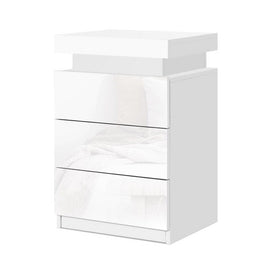 Artiss Bedside Table LED 3 Drawers - COLEY White Furniture Kings Warehouse 