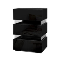 Artiss Bedside Table LED 3 Drawers - LUMI Black Furniture Kings Warehouse 