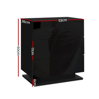 Artiss Bedside Table LED 3 Drawers - MORI Black Furniture Kings Warehouse 