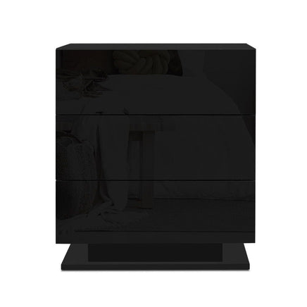 Artiss Bedside Table LED 3 Drawers - MORI Black Furniture Kings Warehouse 
