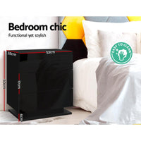 Artiss Bedside Table LED 3 Drawers - MORI Black Furniture Kings Warehouse 