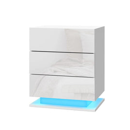 Artiss Bedside Table LED 3 Drawers - MORI White Furniture Kings Warehouse 